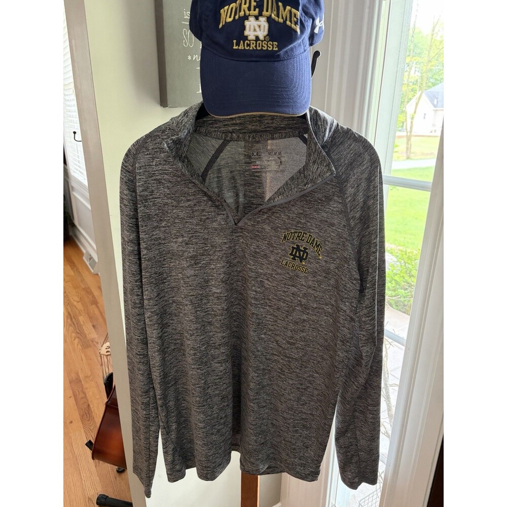 Notre Dame Men’s Lacrosse M Medium Heatgear UA Pullover And ND Baseball Hat